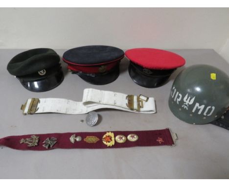 Two vintage British Army / military hats  together with a Polish Army helmet etc. 
