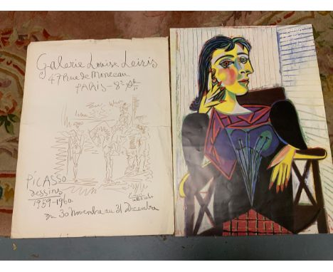 A framed Pablo Picasso lithograph advert poster for December 1959 exhibition 66 x 49.5 cm plus a modern Picasso print. (2) 