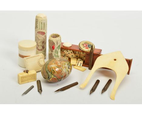 A SELECTION OF MISCELLANEOUS ITEMS, to include a small box of miniature dominoes, an early 20th Century Procter &amp; Gamble 