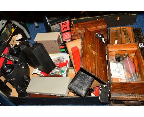 A BOX AND LOOSE SUNDRY ITEMS, to include tools, battery charger, cases Como Drills, variable speed transformer, boxed Impact 