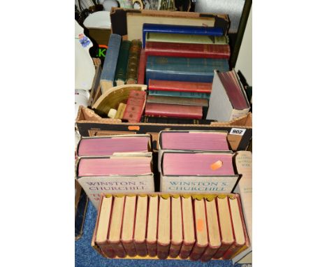 ONE BOX AND LOOSE OF BOOKS including Cassells Winston Churchill 'The Second World War', W R Chambers, Edinburgh 'The Works of