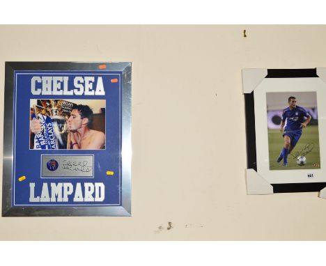 FRAMED, GLAZED AND SIGNED COLOUR PHOTOGRAPH OF FRANK LAMPARD IN CHELSEA FC STRIP (COA from Sportizus on back) together with a