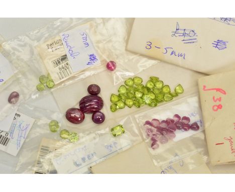 A MISCELLANEOUS GEMSTONE COLLECTION, to include heart cut ruby cabochons measuring approximately 4mm x 5mm, various peridot a
