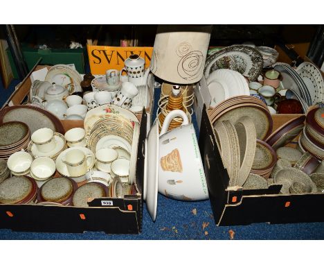 FOUR BOXES AND LOOSE ASSORTED CERAMICS ETC, including an unmarked stoneware dinner service, circa 1970's, hostess tableware '