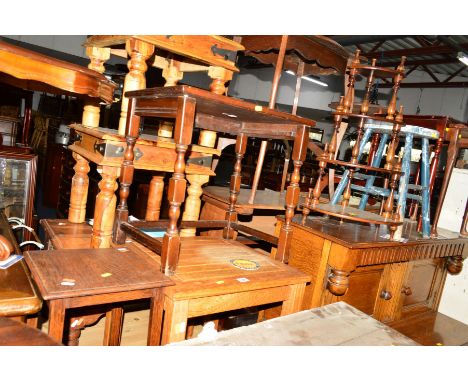 A QUANTITY OF OCCASIONAL FURNTIURE, to include six various occasional tables, corner what not, needlework fire screen, painte