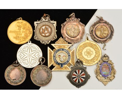 A SELECTION OF MEDALS, to include silver sporting medals some with enamel detail, an Order Of The Buffaloes medal etc, many w