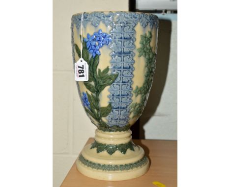 A DOULTON LAMBETH STONEWARE OIL LAMP BASE, impressed backstamp and No1882, decorated with embossed flowers and foliage, appro