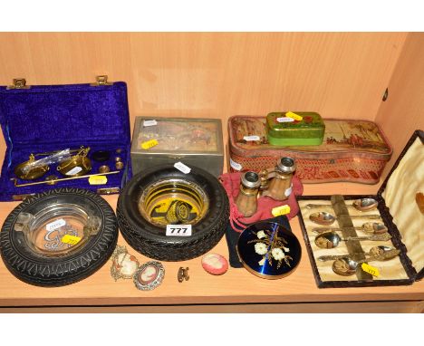 GOODYEAR TYRE ADVERTISING ASH TRAY, with Firestone commemorative G R ash tray, pair of mother of pearl opera glasses, cased w
