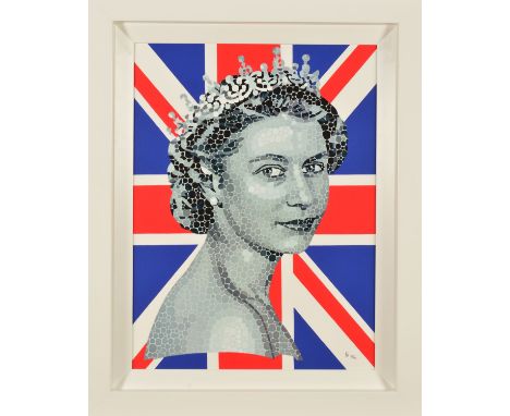 PAUL NORMANSELL (BRITISH 1978), 'Happy and Glorious', a limited edition print, 53/195, a portrait of the Queen, initialled lo