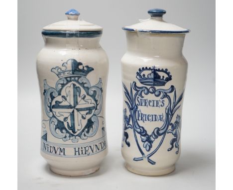 Two Spanish tin-glazed albarello