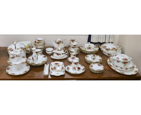 Royal Albert Old Country Rose dinner and tea service, to include a large biscuit box three tier cake stand etc