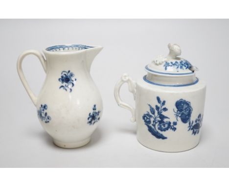 An 18th century Caughley rare sparrowbeak jug painted with the Waiting Chinaman pattern, handle repaired and a Caughley musta