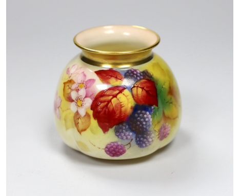 A Royal Worcester moulded vase shape 158H painted with autumnal leaves and berries by K. Blake, signed, date code 1939. 7.5cm