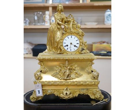 A 19th century ormolu figural French mantel clock on stand, by F.LHabsburg, Paris, 59cms high