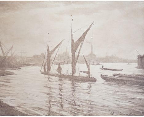Christopher Richard Wynne Nevinson (1889-1946), lithograph, Sail barges on the Thames, signed in pencil, 16 x 20cm, sheet ove
