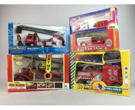 LOT OF VARIOUS MODEL FIRE ENGINES, along with other vehicles, including Revel, Joel, Chad Valley, Siku, each in box