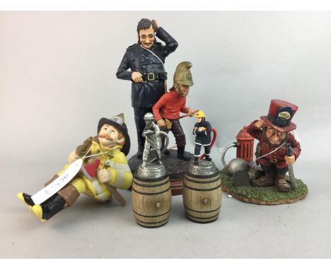 LOT OF RESIN FIGURES OF FIREFIGHTERS, comprising various examples, boxed and loose, along with wall plaques of firemen, two w