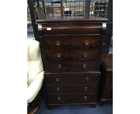 SCOTTISH MAHOGANY CHEST ON CHEST, 133cm high, with bracket feet