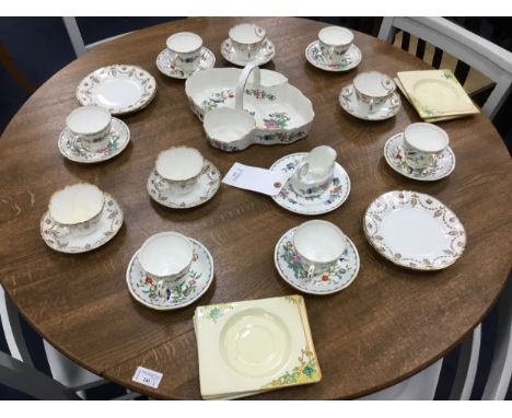 PART AYNSLEY TEA SERVICE, permbroke pattern, including serving items, cups and saucers, along with a part Royal Albert tea se