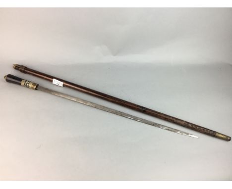 LATE 19TH CENTURY SWORDSTICK, cased in stained wood with brass mounts