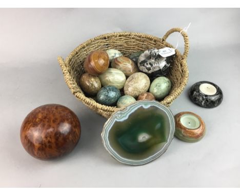 LOT OF MARBLE MODEL EGGS, along with other decorative items