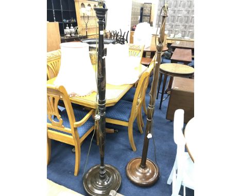 CARVED MAHOGANY STANDARD LAMP, along with another standard lamp, each with shade (2)