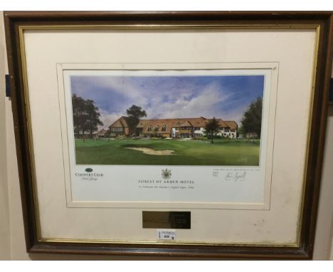 DALMAHOY HOUSE FROM THE EAST COURSE, a print after Hugh Dodd, signed in pencil, framed, 58cm x 68cm overall, along two other 