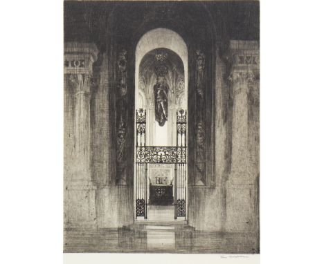 * TOM GILFILLAN, CHURCH INTERIOR etching, signed in pencil 17cm x 20cm Unframed