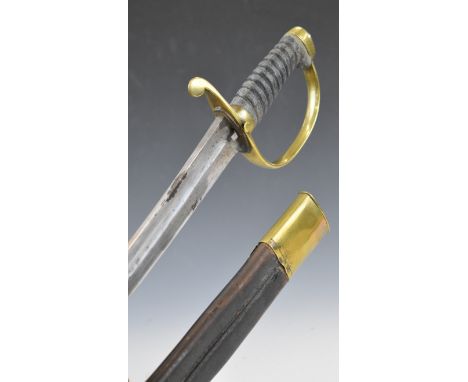 Victorian Gloucestershire Police hanger / sword with button catch release, 58cm plain single edged blade and scabbard.&nbsp;P