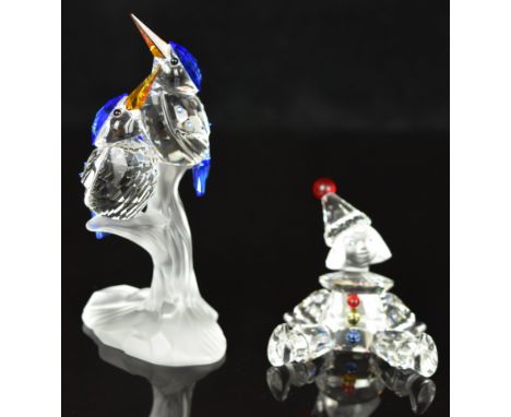 Two Swarovski figures Puppet Clown and Malachite Kingfishers, largest 10cm tall.&nbsp;