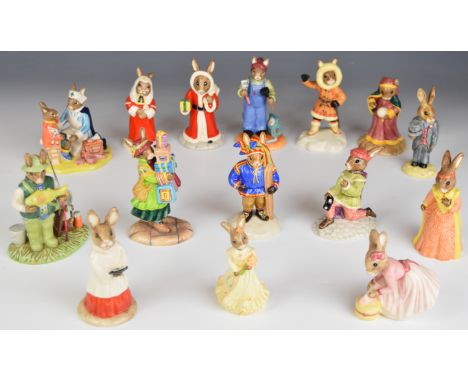 Fifteen Royal Doulton Bunnykins figures including examples from the Past Times, Professionals and Collector's Club editions, 
