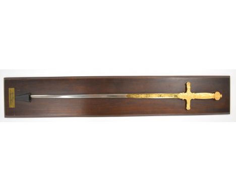 Franklin Mint replica sword of Napoleon I, on display board with plaque lower edge, overall height of board&nbsp; 101cm
