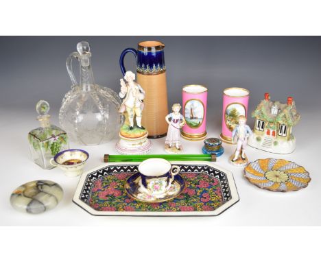 Collection of English and Continental ceramics and glass including Royal Doulton ewer, pair of lobed tea bowls, Volkstedt fig