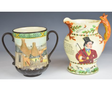 Crown Devon John Peel musical jug and a Royal Doulton loving cup, tallest 19cm