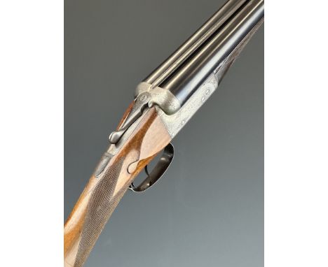 Army &amp; Navy 12 bore&nbsp;side by side shotgun with named and engraved locks, engraved underside, thumb lever and fences, 