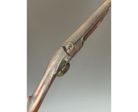 Joseph Manton of London and Calcutta percussion hammer action sporting gun with named and engraved lock chequered grip, vacan