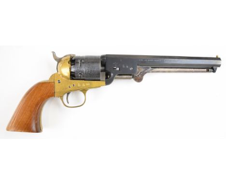 Italian Navy&nbsp;.44 six-shot single action revolver with cylinder engraved with scenes of ships, brass frame and trigger gu