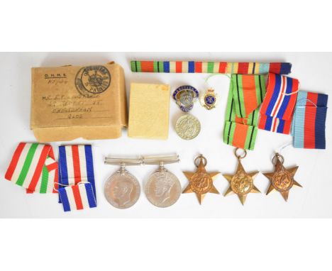 Five WW2 medals comprising 1939/1945 Star, France &amp; Germany Star, Italy Star, Defence Medal and War Medal, with ribbon ba