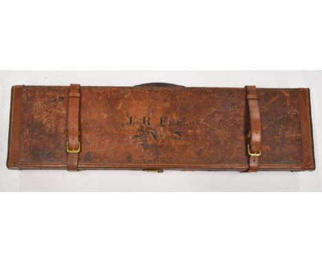 Frederick Baker leather bound oak shotgun carry case with fitted interior and 'Frederick T Baker Gun Maker 88 Fleet Street Lo
