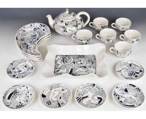 Venezia Castello tea set decorated with a Picasso / abstract design, seventeen pieces, tallest 23cm