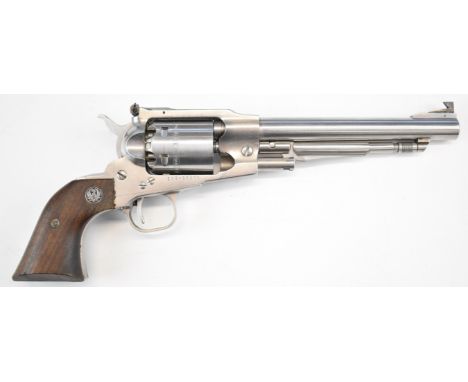 Ruger Old Army .44 six-shot single action revolver with monogram inset to the shaped wooden grips, adjustable sights and name