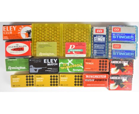 Nine hundred and fifty .22 rifle cartridges including Federal American Eagle, Winchester Hushpower, Remington Thunderbolt, El