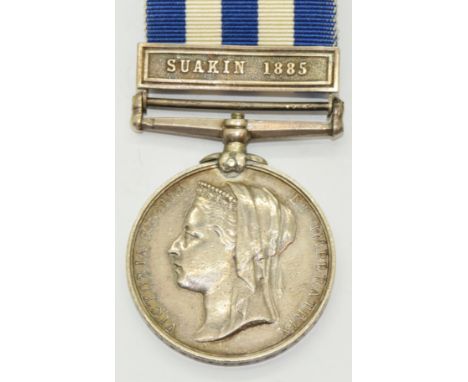 British Army Egypt Medal 1882-89 with clasp for Suakin 1885 named to 3744 Gunner T Costello, 5/1st Div Royal Artillery&nbsp;
