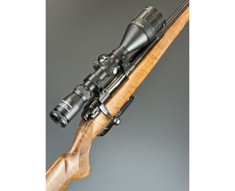 BRNO 527 .222 Remington bolt-action rifle with chequered semi-pistol grip and forend, raised cheek piece, multi-shot magazine
