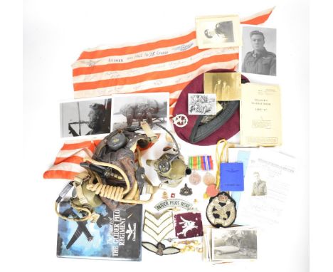 WW2 RAF and Glider Pilot Regiment medals and ephemera relating to John Letherbarrow including red beret and cap badge, Airbor