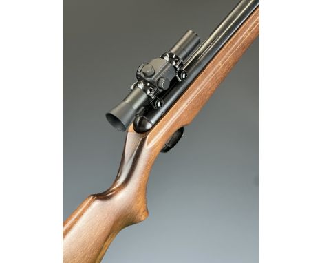 Webley Stingray .22 air rifle with semi-pistol grip, raised cheek piece, adjustable trigger, sound moderator and red dot scop