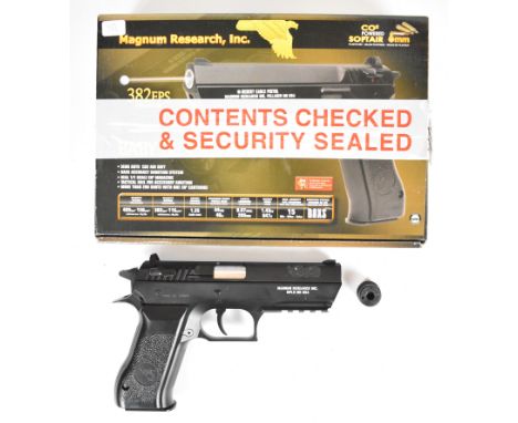 Magnum Research Baby Desert Eagle 6mm&nbsp;CO2&nbsp;airsoft pistol with monogrammed and textured grips, multi-shot magazine a