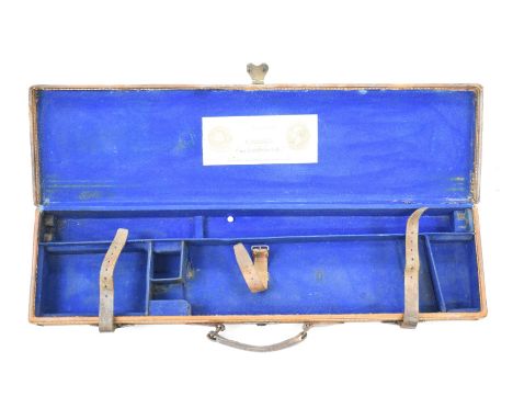 Elizabth Fletcher of Gloucester canvas and leather bound gun case with fitted interior and 'E Fletcher 158 Westgate Street Gl