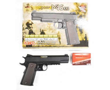 KWC M45 A1 .177&nbsp;CO2&nbsp;air pistol with chequered grips and 21 shot magazine, serial number 48016155, in original box w