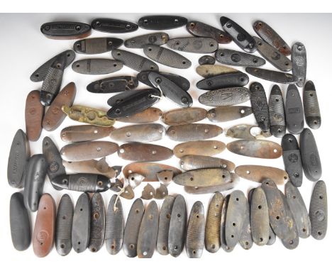 Seventy eight horn, steel, brass and composite shotgun or rifle butt plates/ recoil pads including Browning, Miroku, Blaser, 